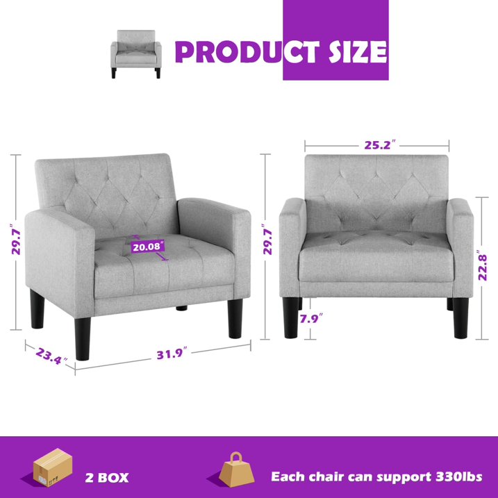 LAZZO Fabric Accent Arm Chair Set of 2 (Light Grey)