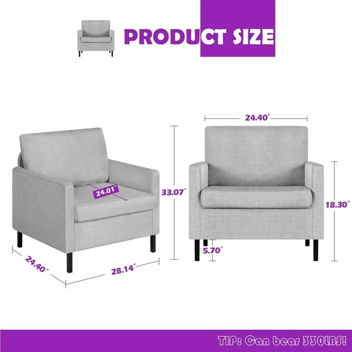 LAZZO Modern Upholstered Linen Fabric Accent Arm Chairs (Light Grey)