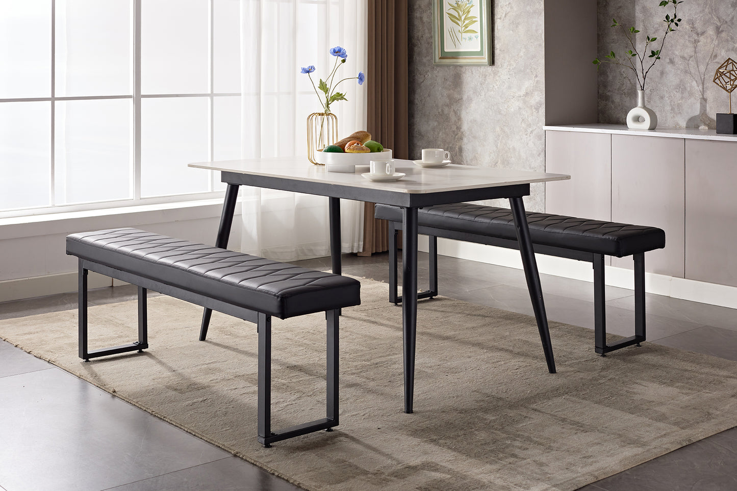 LAZZO 58” Padded Dining Table Bench Pair of 2 for 6-8 Person, Black