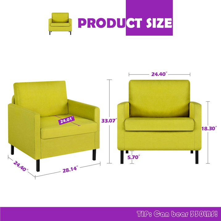 LAZZO Modern Upholstered Linen Fabric Accent Arm Chairs (Green)