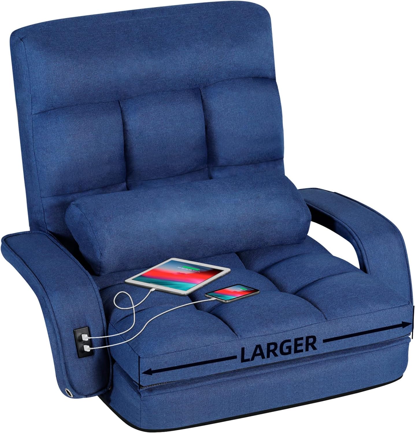 LAZZO Comfy Floor Chair Bedroom 2 USB Charging Ports,Blue