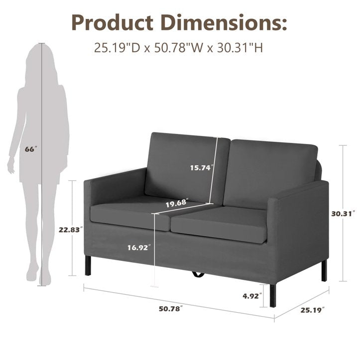 LAZZO Fabric Modern Loveseat Sofa Couch for Living Room, 51" W Upholstered Love Seats 2-Seater Furniture w/Iron Legs for Compact Small Space, Apartment, Bedroom, Dorm, Office