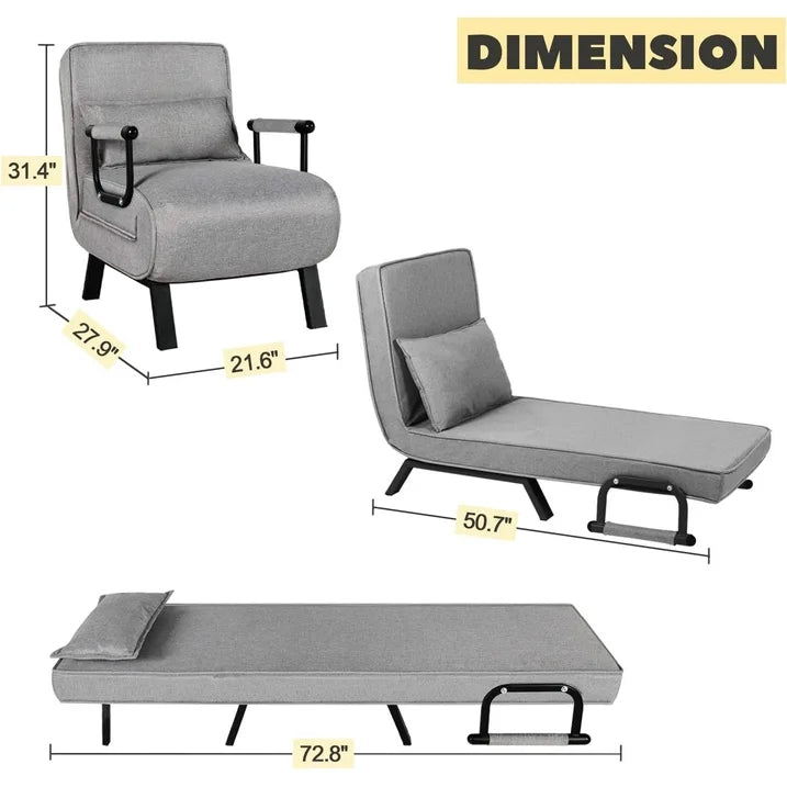 LAZZO Modern Upholstered Sofa Bed: Versatile 3-in-1 Multifunctional Folding Couch Futon with Adjustable Backrest