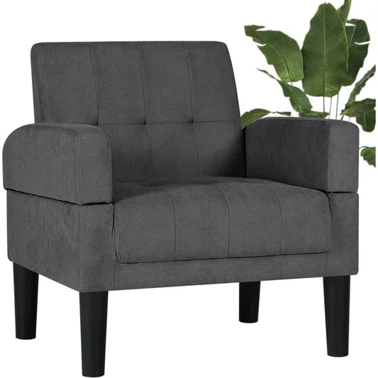 LAZZO Mid-Century Fabric Tufted Accent Living Room Armchairs (Dark Grey)