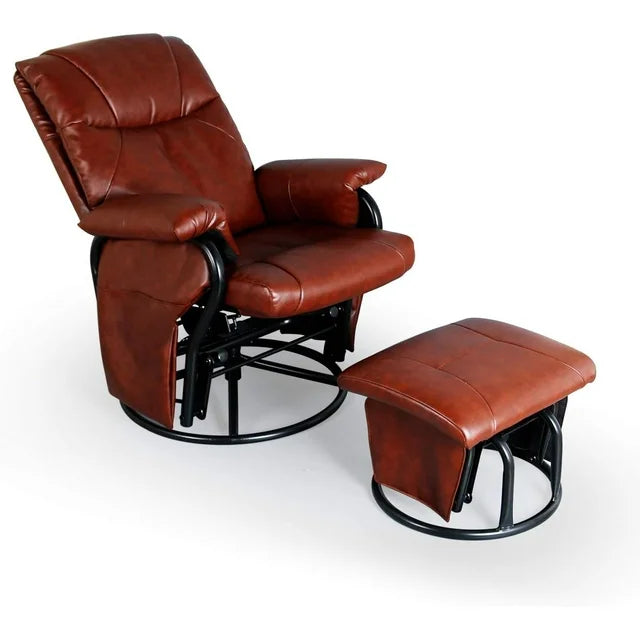 LAZZO Glider Chairs Rocking Chair with Ottoman Brown