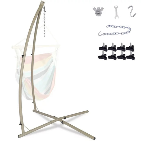 LAZZO C-Type Hammock Chair Stand,Heavy Duty Steel Solid Hammock Rack Stand,Adjustable Height,for Hanging Chair,Tree Tent,Loungers,Air Porch,Swings,Indoor/Outdoor Patio,Deck,Yard,220lbs Capacity,Beige