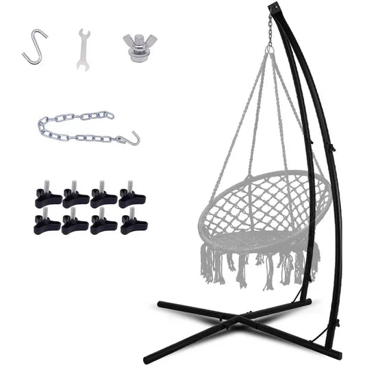 LAZZO C-Type Hammock Chair Stand,Heavy Duty Steel Solid Hammock Rack Stand,Adjustable Height,for Hanging Chair,Tree Tent,Loungers,Air Porch,Swings,Indoor/Outdoor Patio,Deck,Yard,220lbs Capacity,Black