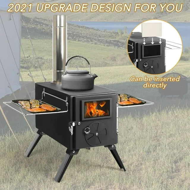 LAZZO Portable Tent Wood Stove, Includes Pipe Tent Stove+Tent Stove Jack