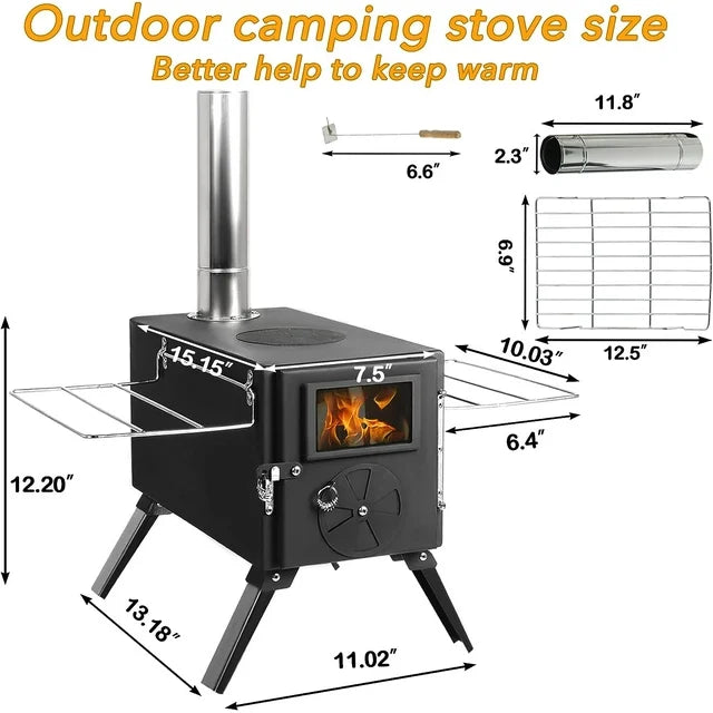 LAZZO Portable Tent Wood Stove, Includes Pipe Tent Stove+Tent Stove Jack