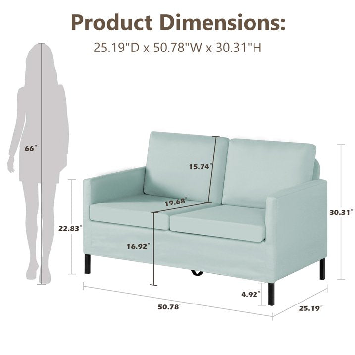 LAZZO 51" W Loveseat Sofa, Modern Love Seat Couches for Living Room, Bedroom, Apartment, Office, With Removable Cover