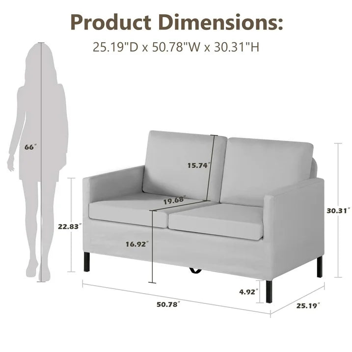 LAZZO 51" W Loveseat Sofa, Modern Love Seat Couches for Living Room, Bedroom, Apartment, Office, With Removable Cover