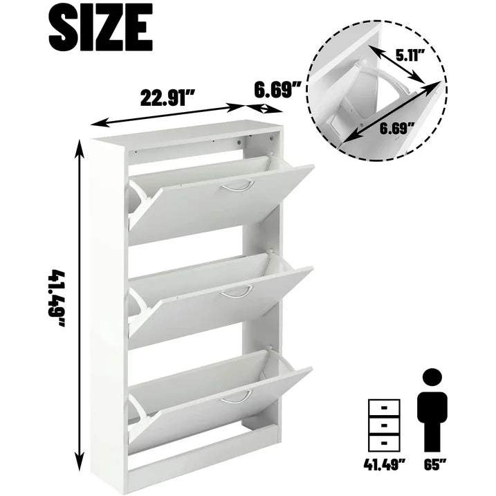 LAZZO Shoe Cabinet for Entryway, Wood 3 Tier Shoe Organizer, White