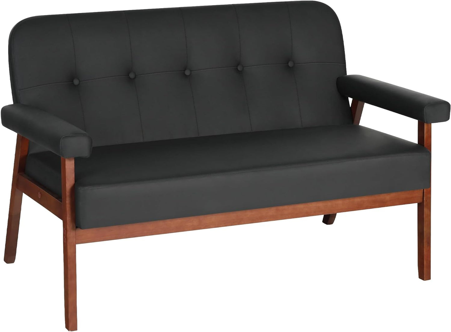 LAZZO 50”W Black Faux Leather Small Office Couch Loveseat Sofa with Wood Arms