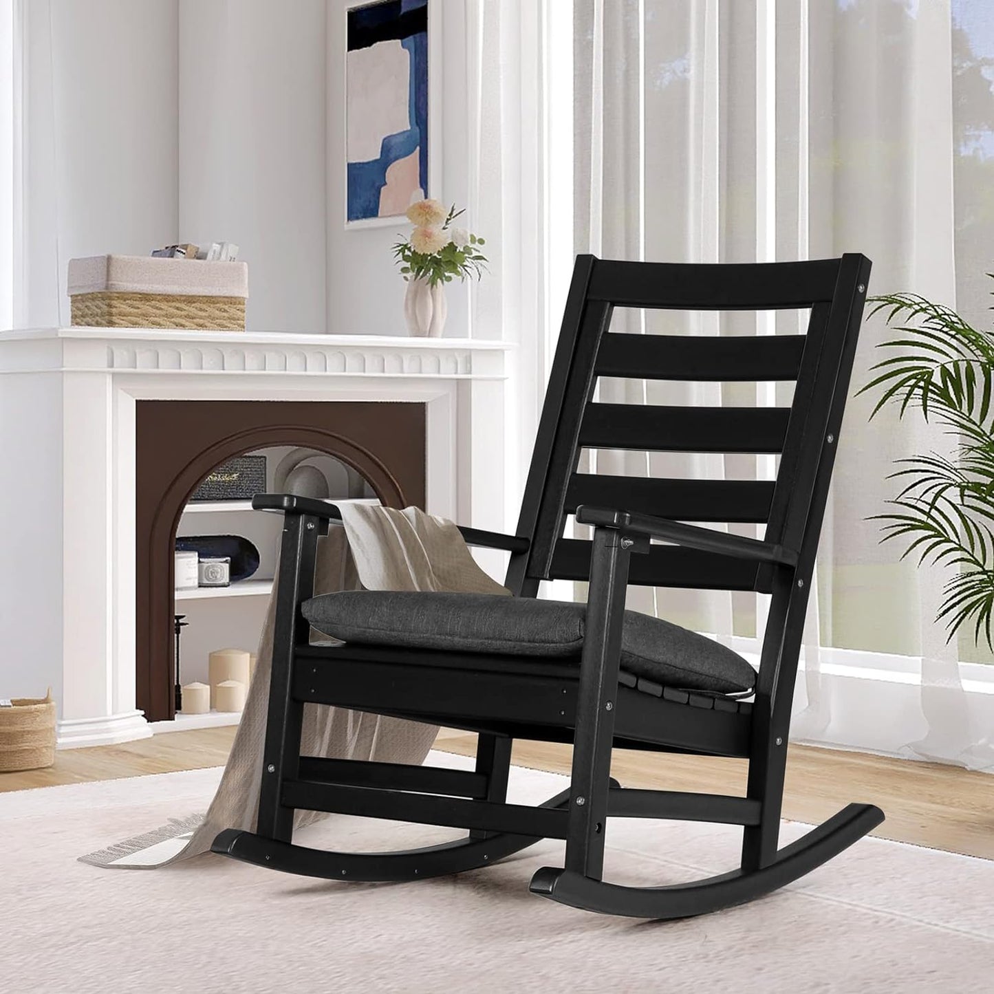 LAZZO Patio Rocking Chair Outdoor, Black