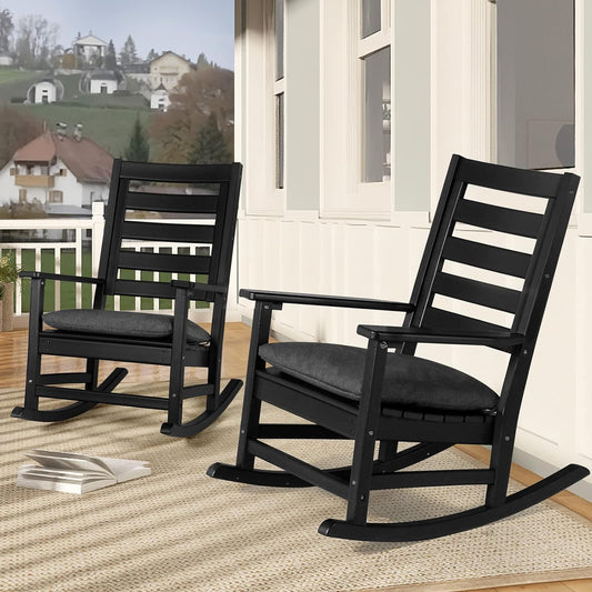 LAZZO Patio Rocking Chair Outdoor Set of 2, Black