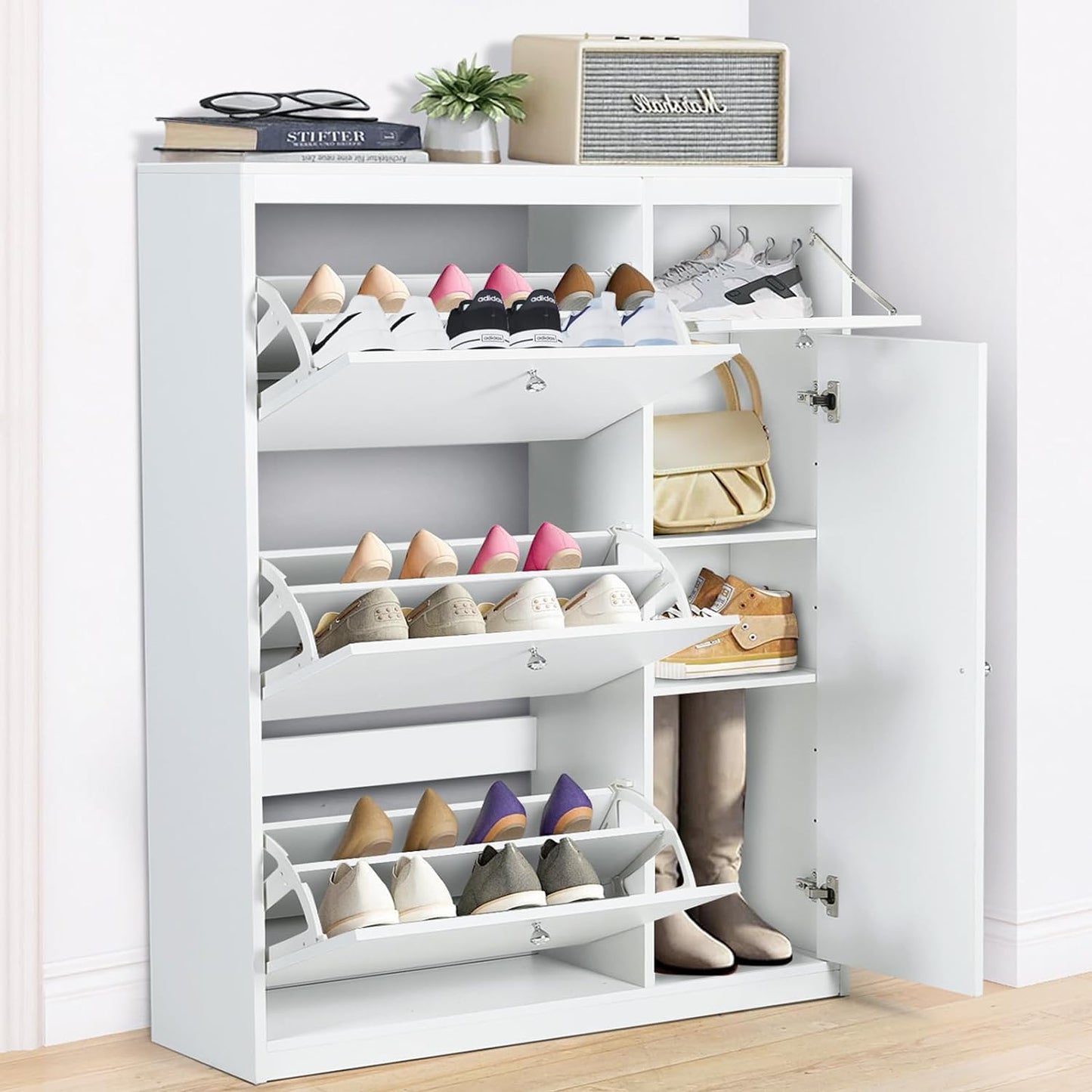 LAZZO White Shoe Cabinet for Entryway