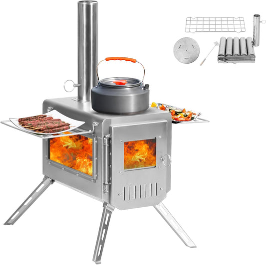 LAZZO Outdoor Portable Stainless Steel Wood Burning Stove for Camping and Hiking