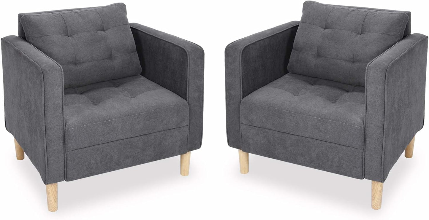 LAZZO Mid Century Modern Upholstered Fabric Accent Chair with Arms Set of 2 Armchair, Gray