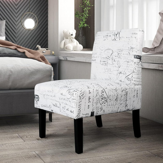 LAZZO Modern Fabric Armless Accent Chair, English Letter Print White