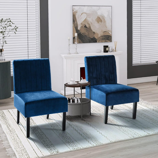 LAZZO Small Armless Accent Chair Set of 2, Navy Blue