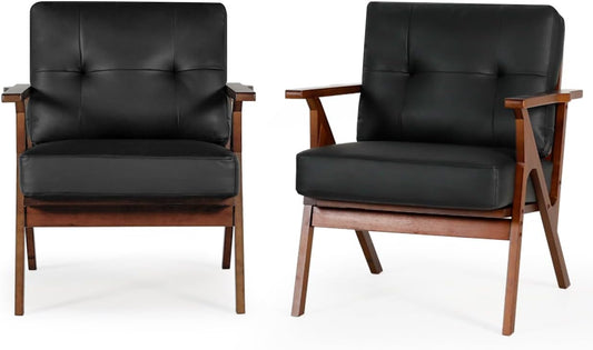 LAZZO Mid Century Modern Accent Chairs Set of 2, Black