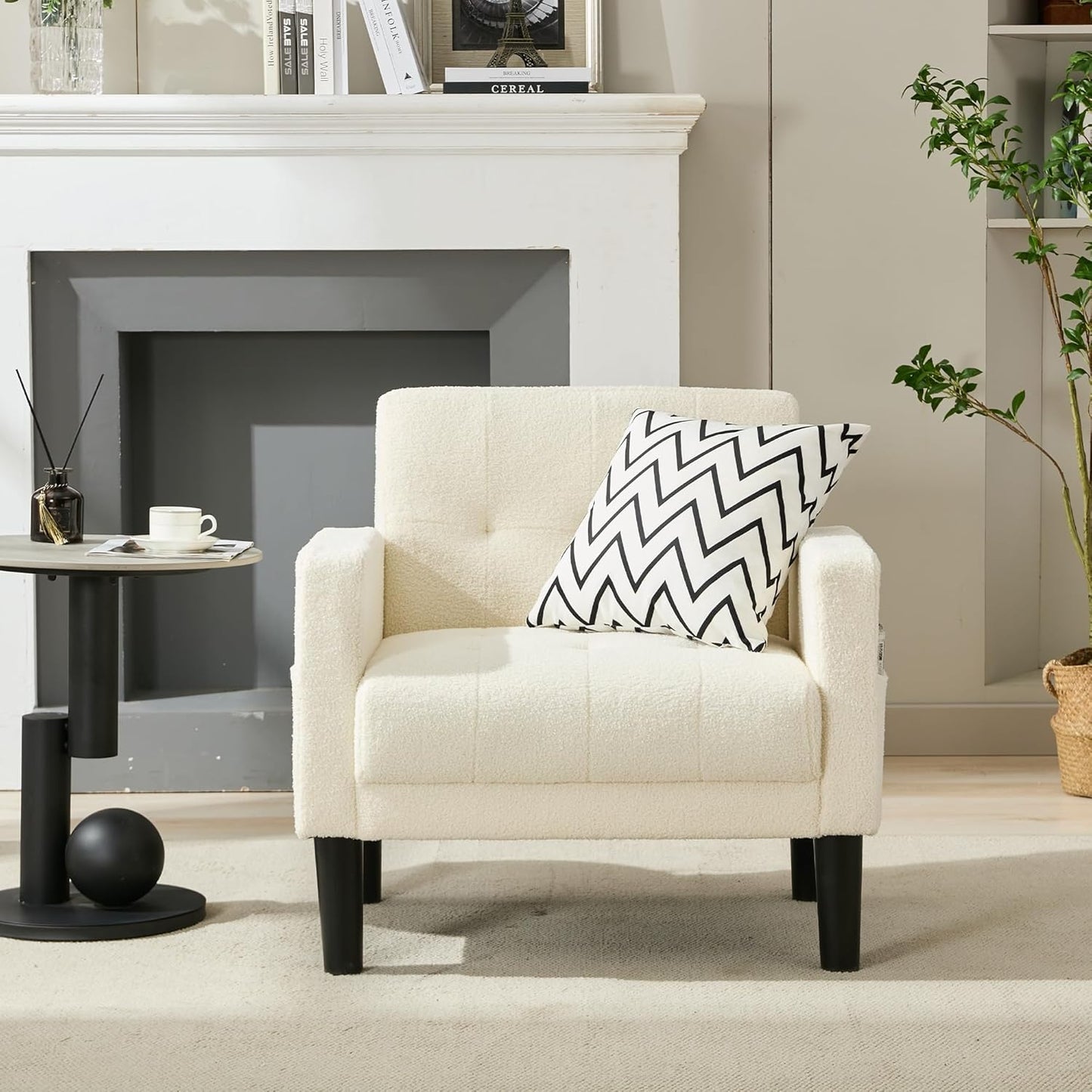 LAZZO Cozy Tufted Accent Chair, White