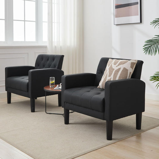 LAZZO Faux Leather Accent Chairs Set of 2, Black