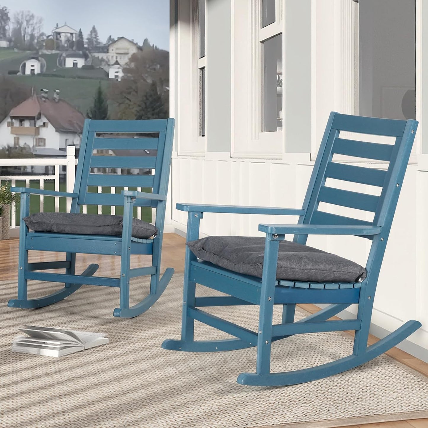 LAZZO Patio Rocking Chair Outdoor Set of 2, Blue