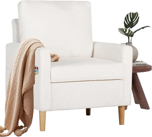 LAZZO Mid-Century Modern Fabric Living Room Arm Chair (Cream White)