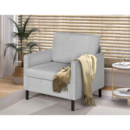 LAZZO Modern Upholstered Linen Fabric Accent Arm Chairs (Light Grey)