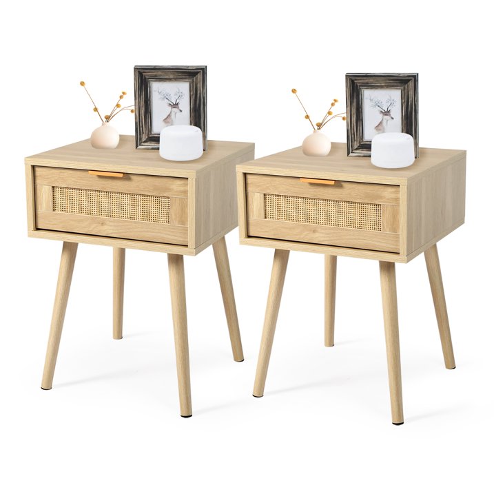 LAZZO Nightstands Set of 2 with 2 Drawers , Natural Oak