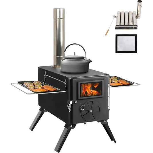 LAZZO Portable Tent Wood Stove, Includes Pipe Tent Stove+Tent Stove Jack